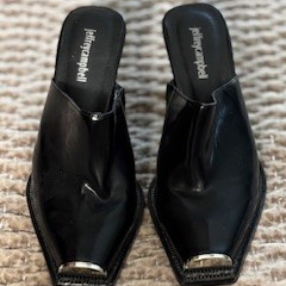Jeffery Campbell Black Square Metallic Toed Mule
